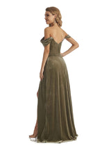 Elegant Mermaid Off the Shoulder Unique Velvet Winter Long Formal Dresses Side Slit