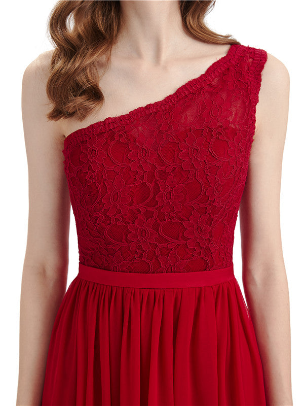 Elegant One Shoulder A-line Top Lace Floor-Length Maxi Bridesmaid Dresses Online