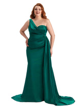 Plus Size Sexy One Shoulder Mermaid Soft Satin Long Bridesmaid Gowns