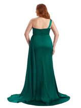Plus Size Sexy One Shoulder Mermaid Soft Satin Long Bridesmaid Gowns