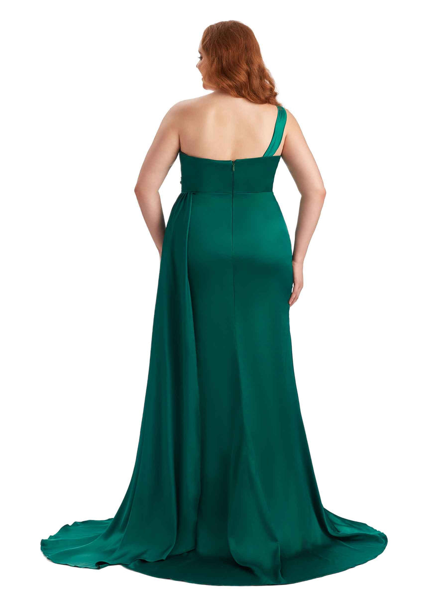 Plus Size Sexy One Shoulder Mermaid Soft Satin Long Bridesmaid Gowns