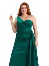 Plus Size Sexy One Shoulder Mermaid Soft Satin Long Bridesmaid Gowns