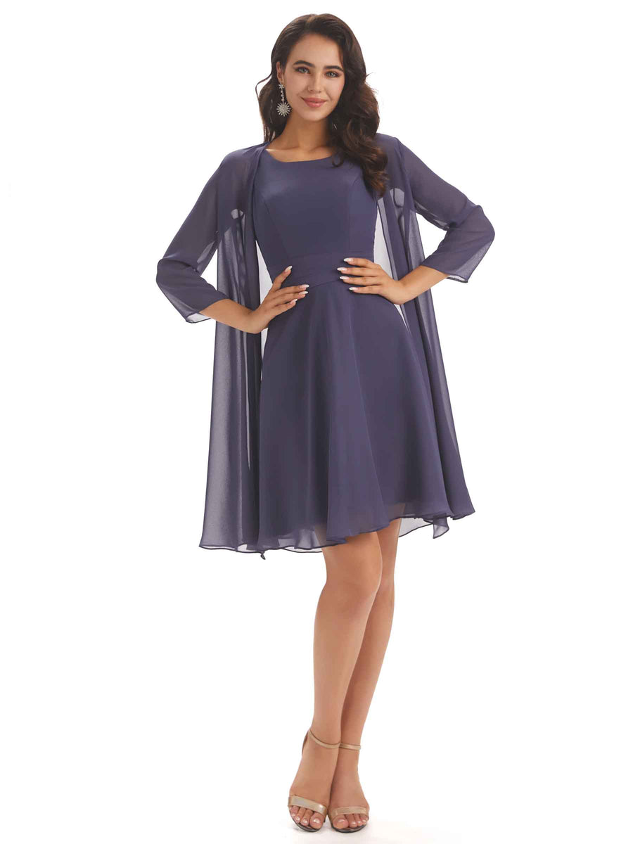 Elegant Chiffon A-line Knee Length Mother Of The Bride Dresses With Jacket