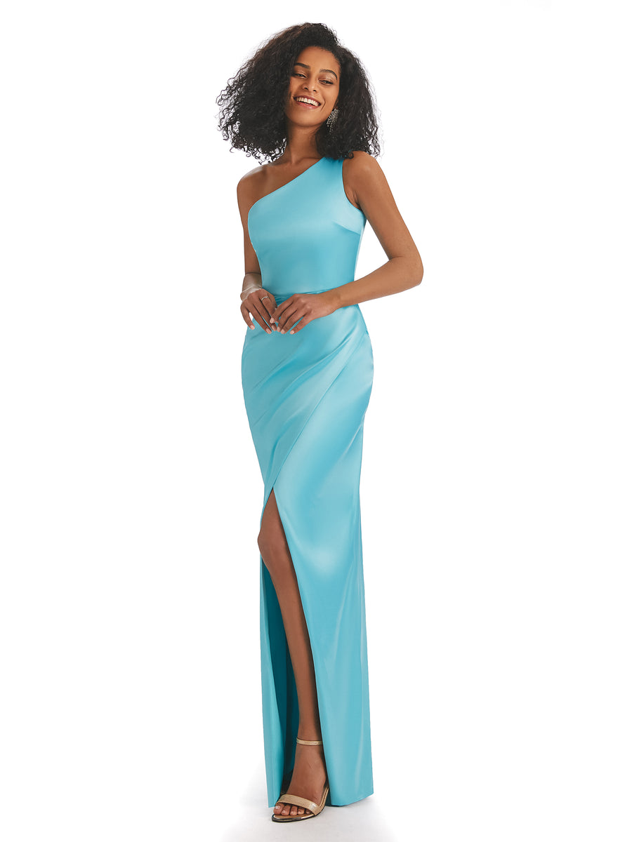 Sexy Mermaid Soft Satin One Shoulder Long Side Slits African Bridesmaid Dresses