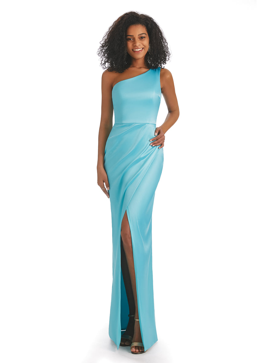 Sexy Mermaid Soft Satin One Shoulder Long Side Slits African Bridesmaid Dresses