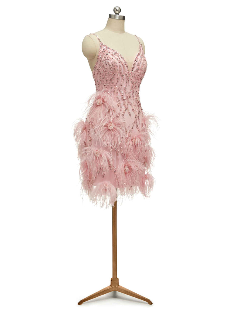 Pink Sheath Spaghetti Straps V-neck Short Party Prom Dresses, Evening Dresses Online - ChicSew Pink Sheath Spaghetti Straps V-neck Short Party Prom Dresses, Evening Dresses Online - ChicSew