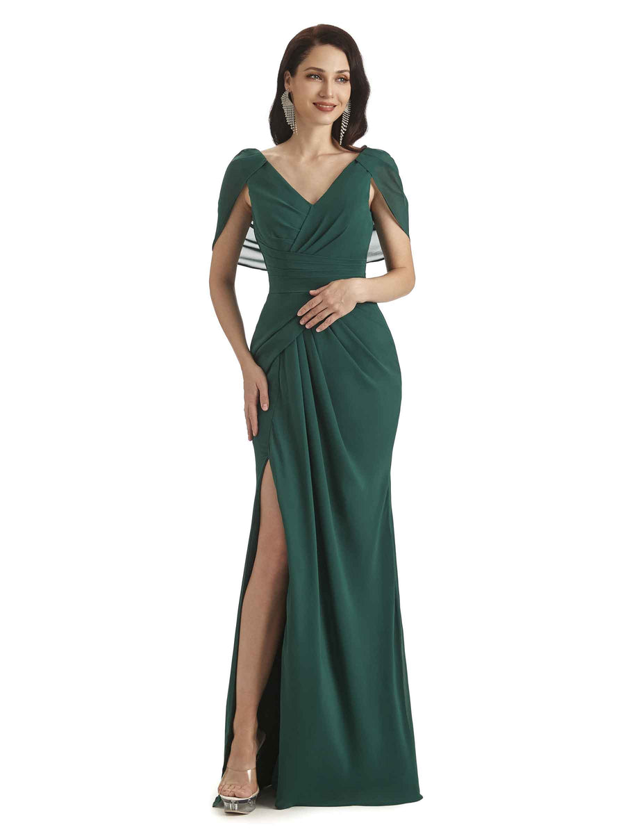 Elegant Side Slit Chiffon Long Mother of The Bride Dresses