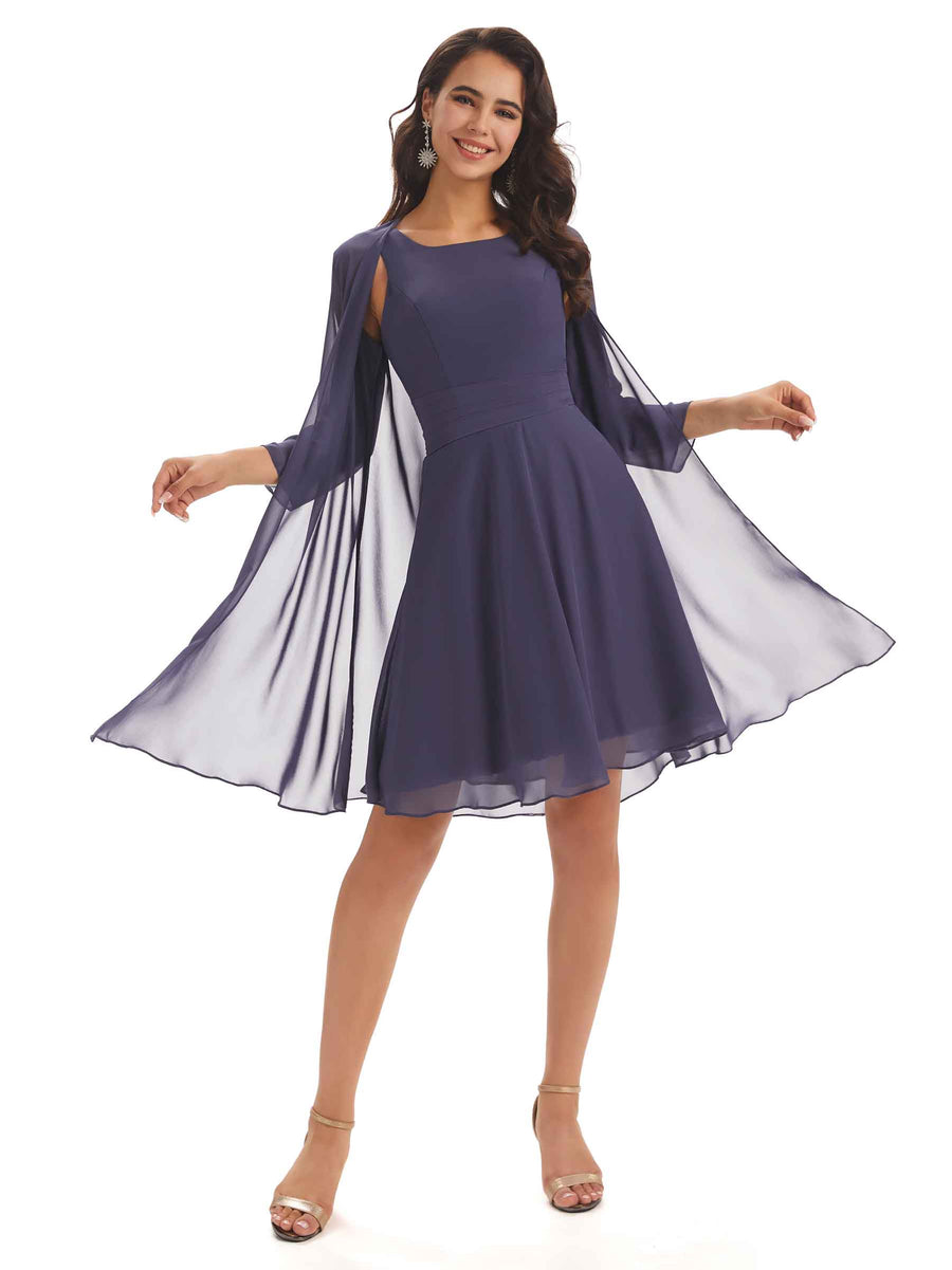 Elegant Chiffon A-line Knee Length Mother Of The Bride Dresses With Jacket