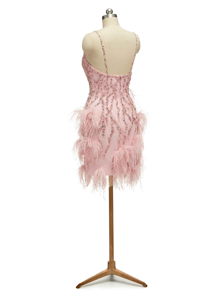 Pink Sheath Spaghetti Straps V-neck Short Party Prom Dresses, Evening Dresses Online - ChicSew Pink Sheath Spaghetti Straps V-neck Short Party Prom Dresses, Evening Dresses Online - ChicSew