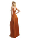 Simple Soft Satin Side Slit V-neck Formal Long Prom Dresses Online