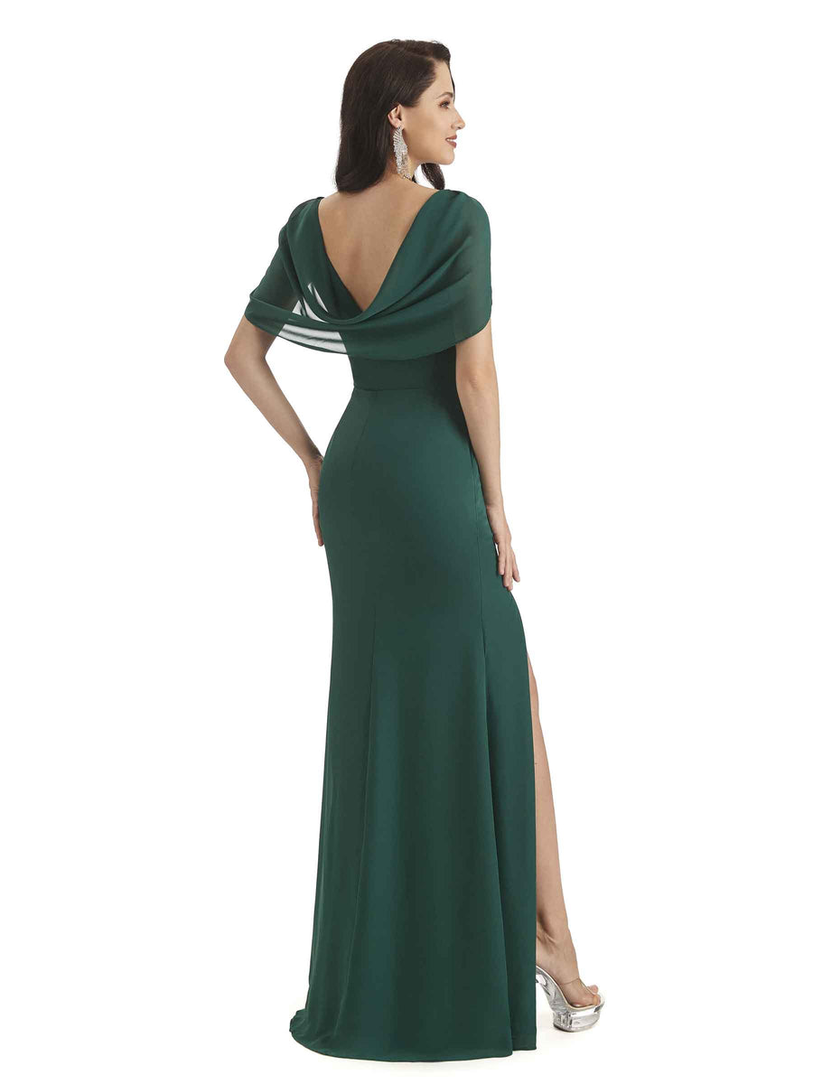 Elegant Side Slit Chiffon Long Mother of The Bride Dresses