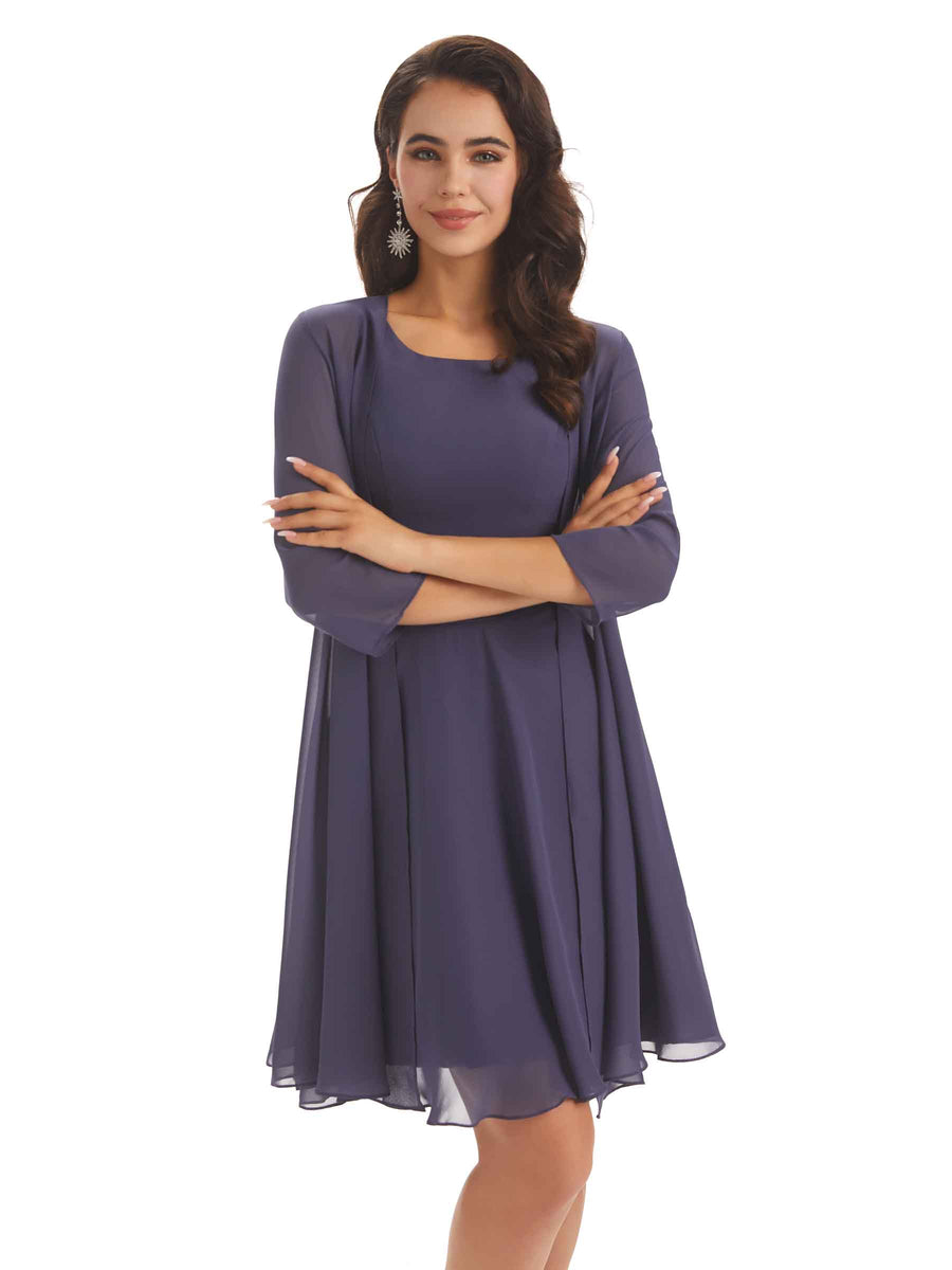 Elegant Chiffon A-line Knee Length Mother Of The Bride Dresses With Jacket