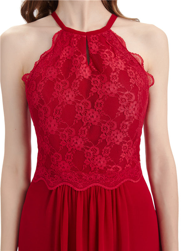 A-line Sleeveless High Neck Floor-Length Bridesmaid Dresses
