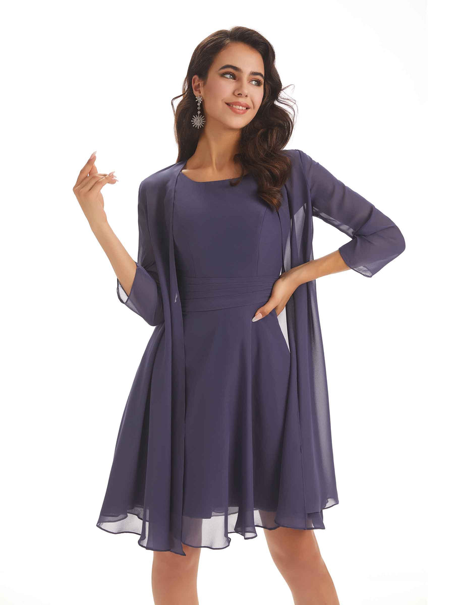 Elegant Chiffon A-line Knee Length Mother Of The Bride Dresses With Jacket