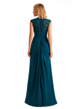 Elegant Side Slit Chiffon Cap Sleeves Long Mother of the Brides Dresses Online