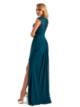 Elegant Side Slit Chiffon Cap Sleeves Long Mother of the Brides Dresses Online
