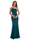 Sexy One Shoulder Pretty Satin Mermaid Party Prom Dresses With Slit Online Sale