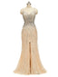 Champagne Gold Luxury Heavily Beaded Feather Formal Prom Dresses Online