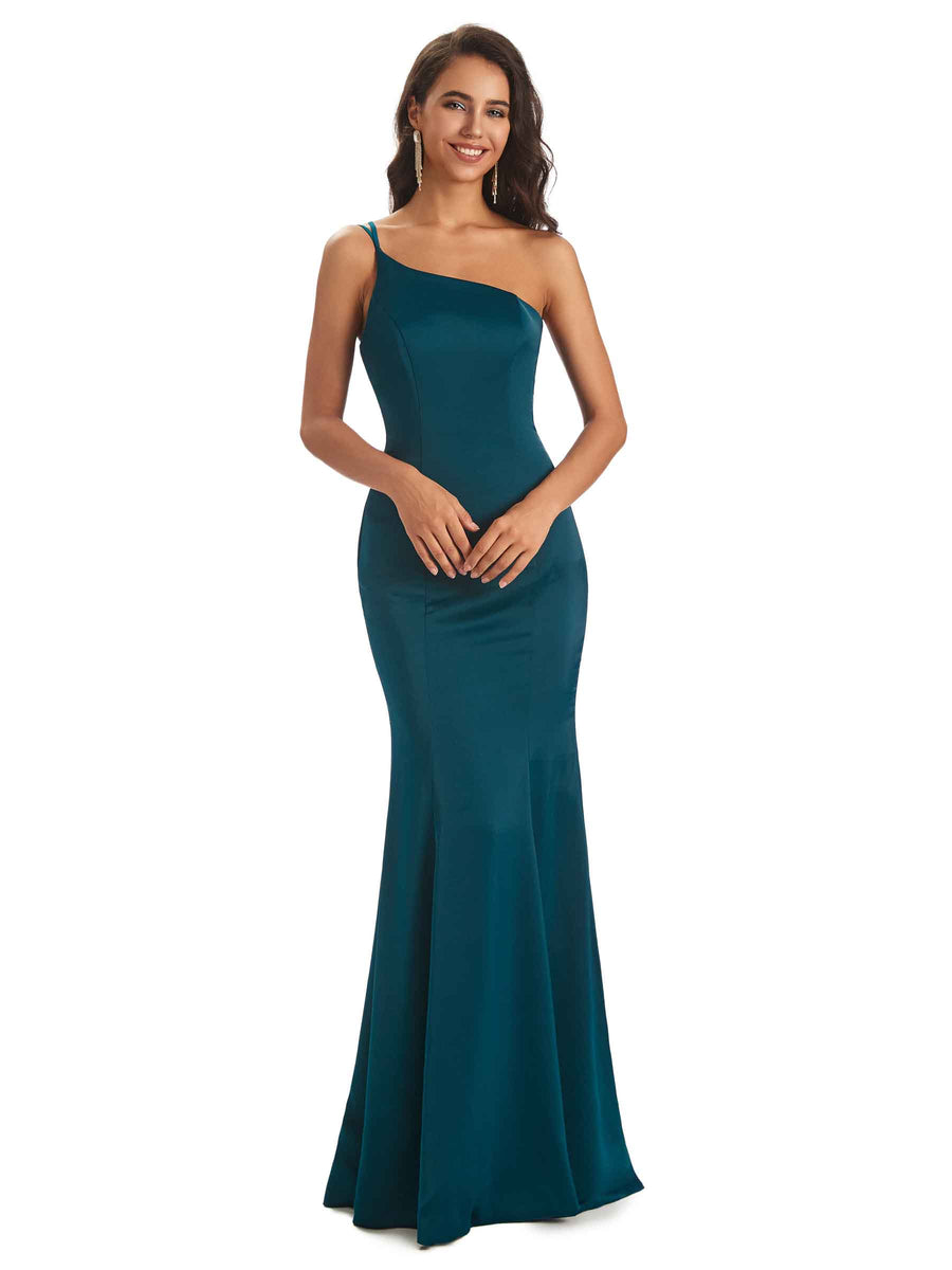 Sexy Soft Satin Side Slit One Shoulder Chic Mermaid Bridesmaid Dresses Online