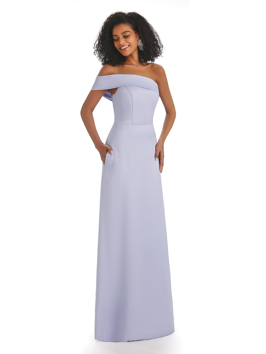 Simple Satin One Shoulder Floor-Length Long African Satin Bridesmaid Dresses