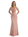 Elegant Mermaid Cold Shoulder Spaghetti Straps Velvet Long Bridesmaid Dresses