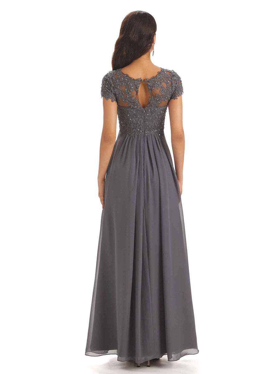 Elegant Short Sleeves Beaded Pleats A-line Floor-Length Mother of The Bride Dresses
