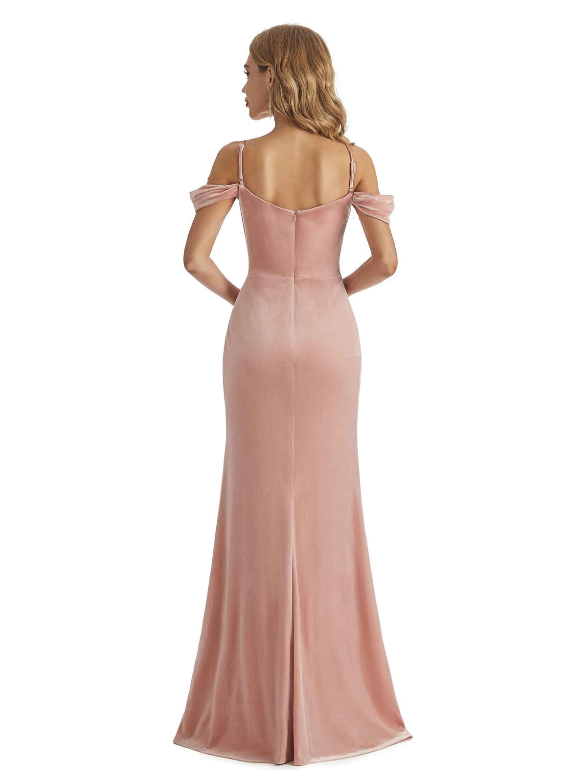 Elegant Mermaid Cold Shoulder Spaghetti Straps Velvet Long Bridesmaid Dresses