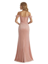 Elegant Mermaid Cold Shoulder Winter Velvet Long Wedding Guest Dresses