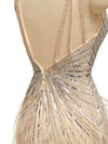 Champagne Gold Luxury Heavily Beaded Feather Formal Prom Dresses Online