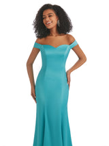 Simple Off The Shoulder Soft Satin Mermaid Long Afridan Bridesmaid Dresses