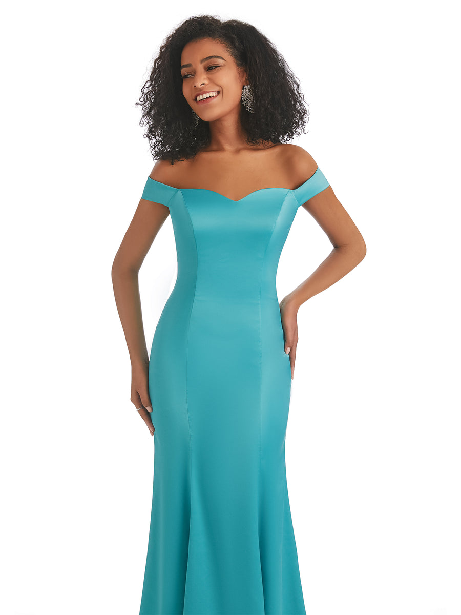 Simple Off The Shoulder Soft Satin Mermaid Long Afridan Bridesmaid Dresses