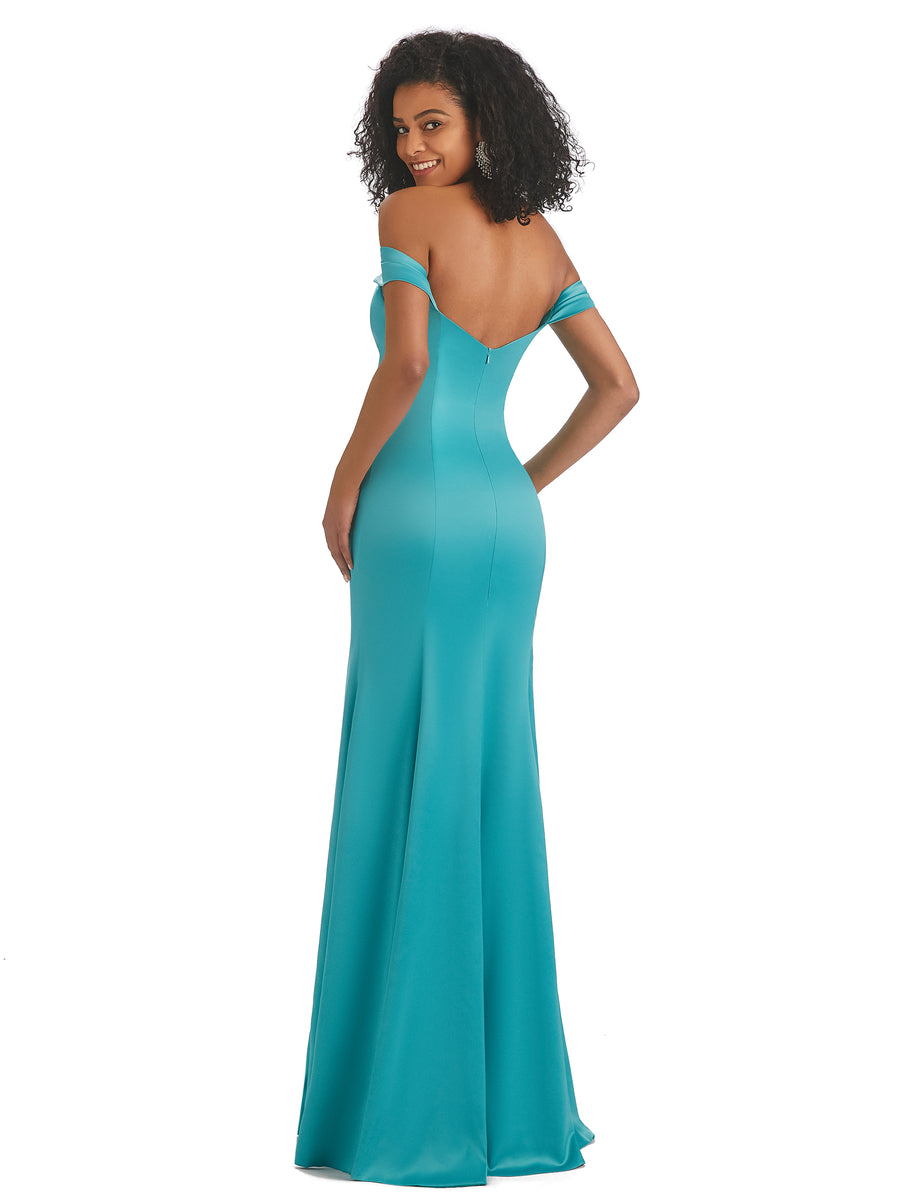 Simple Off The Shoulder Soft Satin Mermaid Long Afridan Bridesmaid Dresses