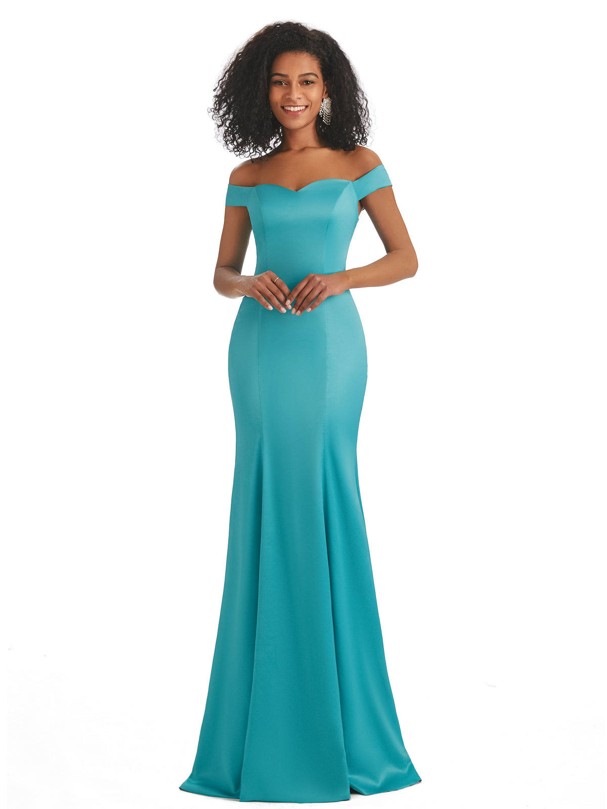 Simple Off The Shoulder Soft Satin Mermaid Long Afridan Bridesmaid Dresses