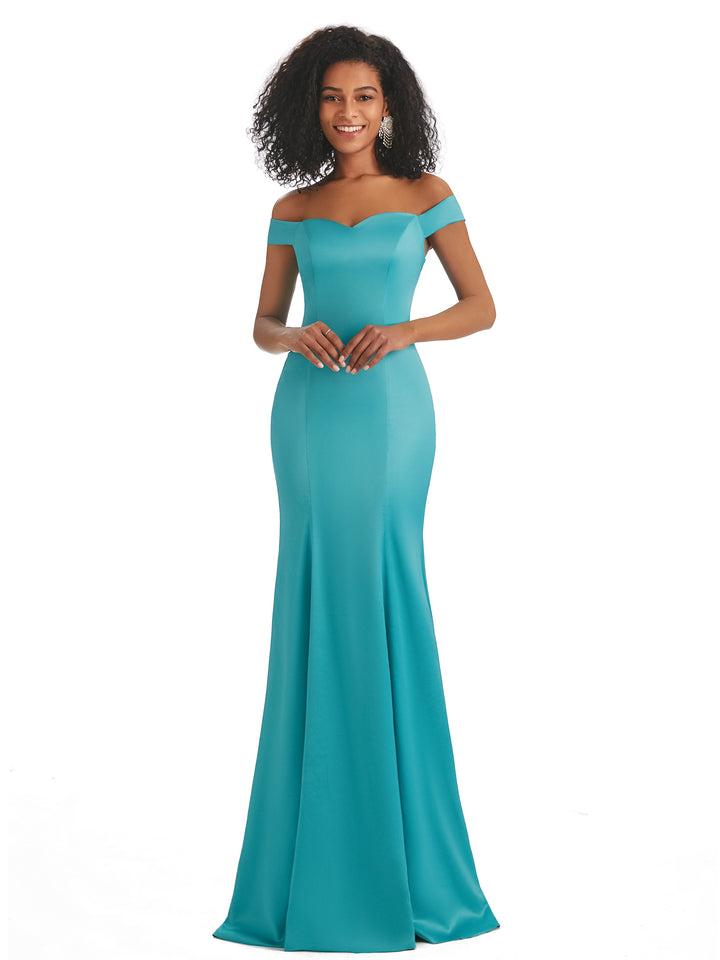 Simple Off The Shoulder Soft Satin Mermaid Long Afridan Bridesmaid Dresses