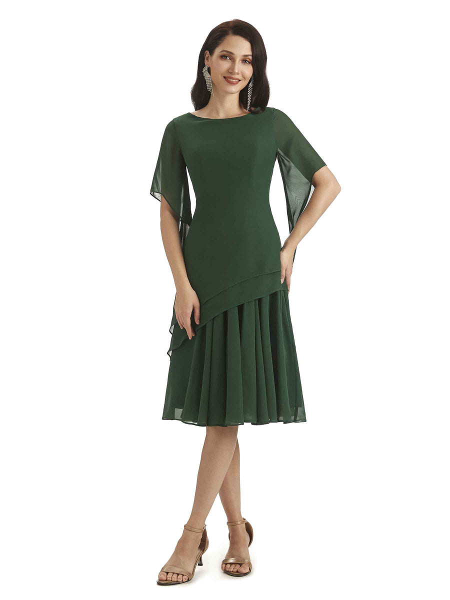Modern A-line Chiffon Half Sleeves Knee Length Short Mother of The Bride Dresses