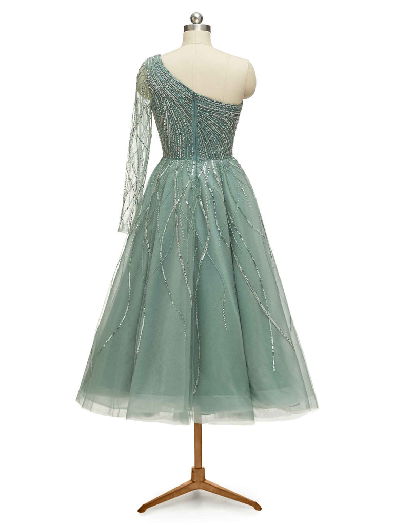 Green A-line One Shoulder Long Sleeves Party Prom Dresses, Evening Dresses Online - ChicSew Green A-line One Shoulder Long Sleeves Party Prom Dresses, Evening Dresses Online - ChicSew
