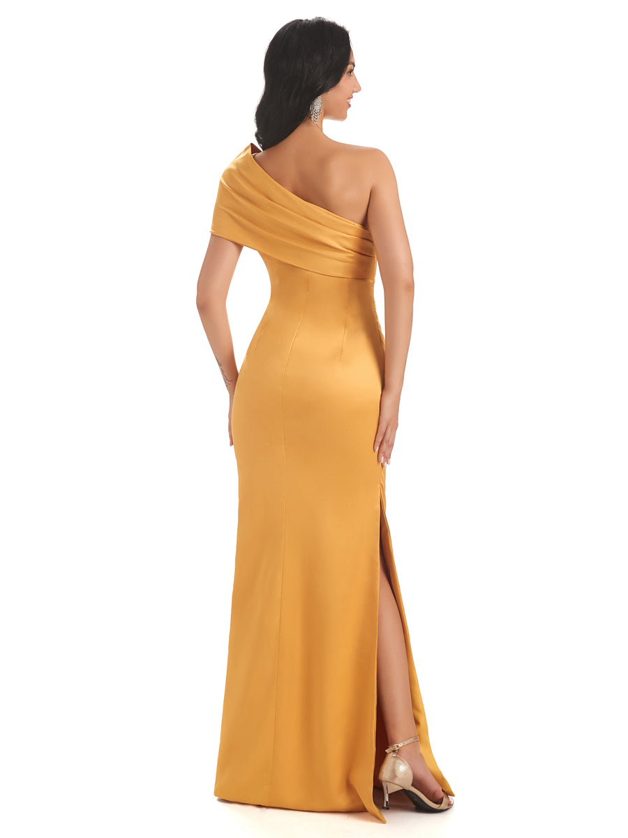 Sexy Soft Satin One Shoulder Long Side Slit Mermaid Bridesmaid Dresses Online