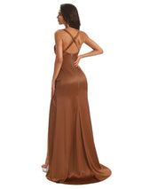 Soft Satin Straps Side Slit Cross Back Unique Mermaid Bridesmaid Dresses Online