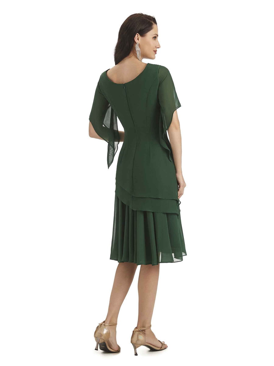 Modern A-line Chiffon Half Sleeves Knee Length Short Mother of The Bride Dresses