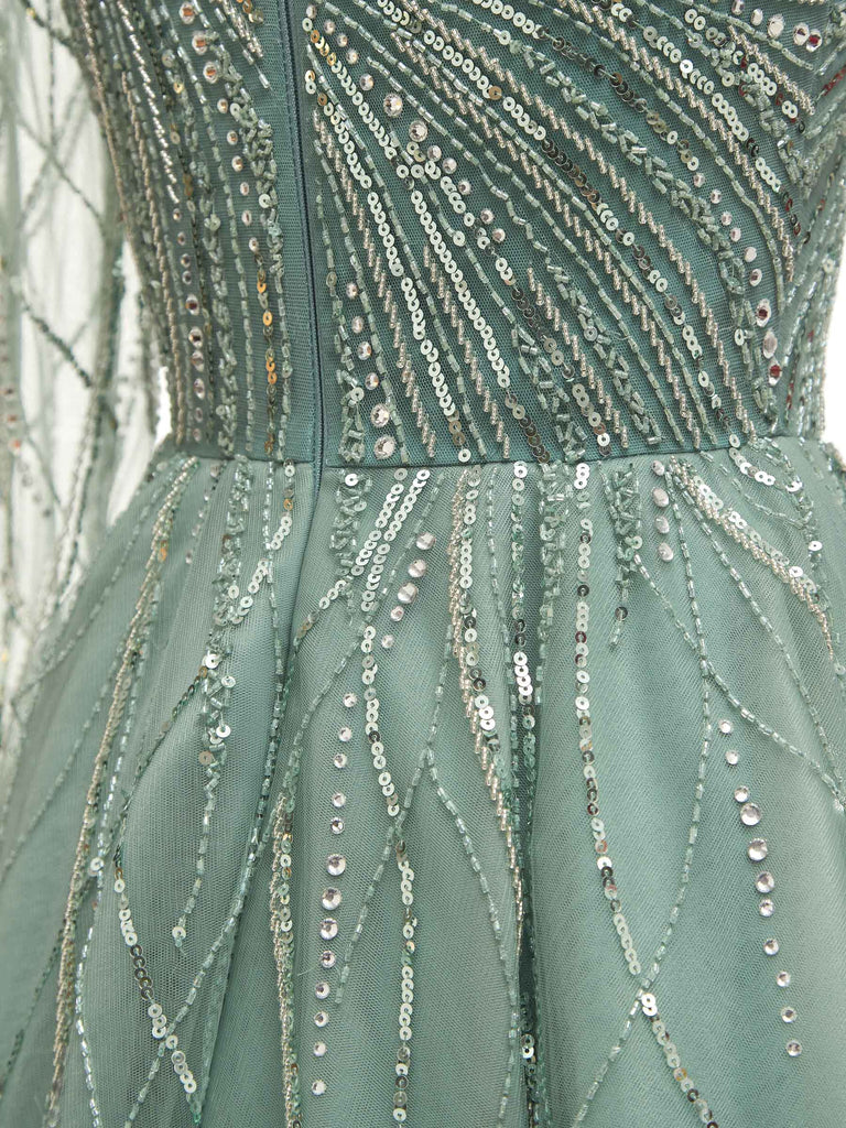 Green A-line One Shoulder Long Sleeves Party Prom Dresses, Evening Dresses Online - ChicSew Green A-line One Shoulder Long Sleeves Party Prom Dresses, Evening Dresses Online - ChicSew