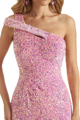 Sequin Sheath One shoulder Side slit Floor-length Long Party Prom Dresses