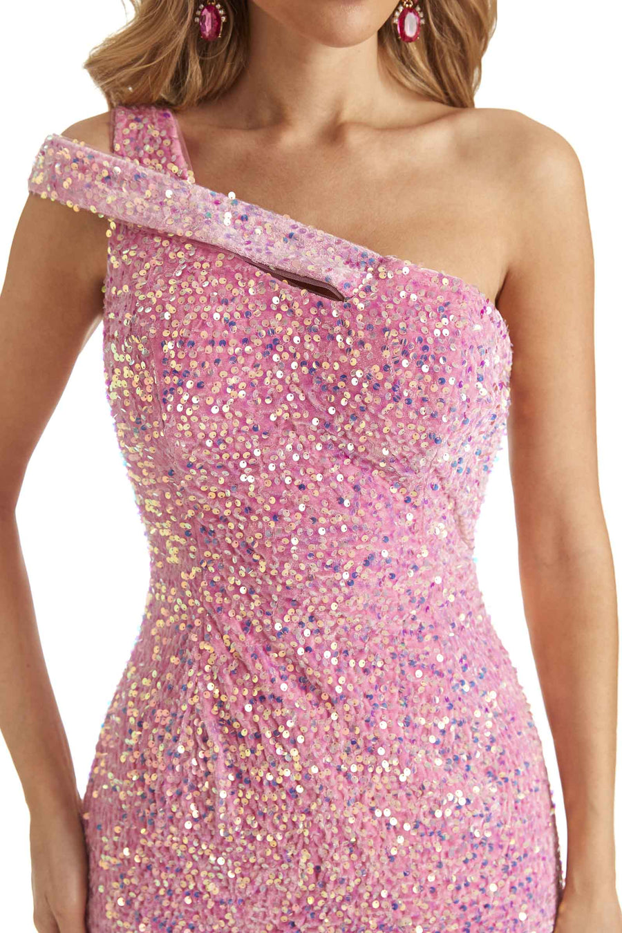 Sequin Sheath One shoulder Side slit Floor-length Long Party Prom Dresses