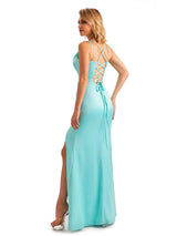Soft Satin Spaghetti Straps Side Slit Long Unique Mermaid Beautiful Dresses For Wedding