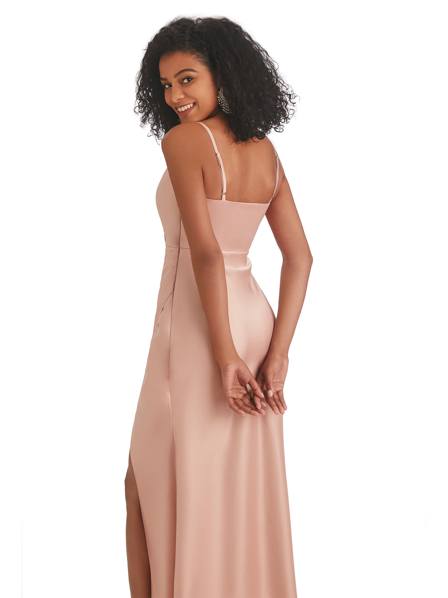 Spaghetti Straps Mermaid Soft Satin Side Slit Long African Bridesmaid Dresses