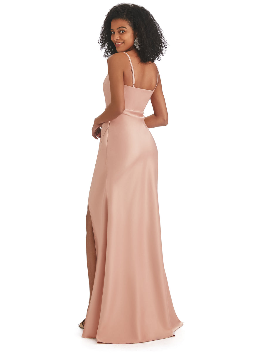 Spaghetti Straps Mermaid Soft Satin Side Slit Long African Bridesmaid Dresses