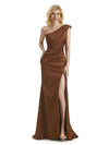 Elegant One Shoulder Soft Satin Side Slit Long Mermaid Party Prom Dresses Online