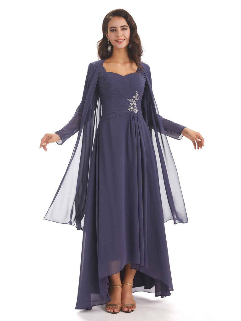 Elegant A-line Chiffon Long Sleeves High-Low Mother of The Bride Dresses