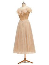 Cute Champagne Gold Off The Shoulder Midi Short Party Prom Dresses Online