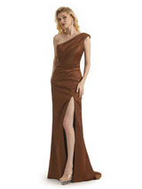 Elegant One Shoulder Soft Satin Side Slit Long Mermaid Bridesmaid Dresses Online