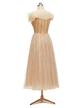 Cute Champagne Gold Off The Shoulder Midi Short Party Prom Dresses Online